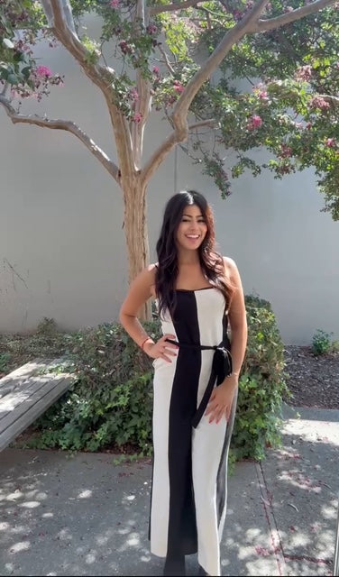 Linen Sleeveless Black & Bold Jumpsuit