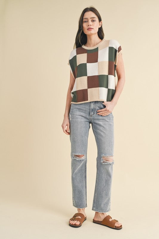 Checker Fun Knit Sweater Top