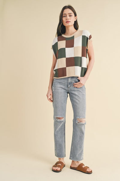 Checker Fun Knit Sweater Top