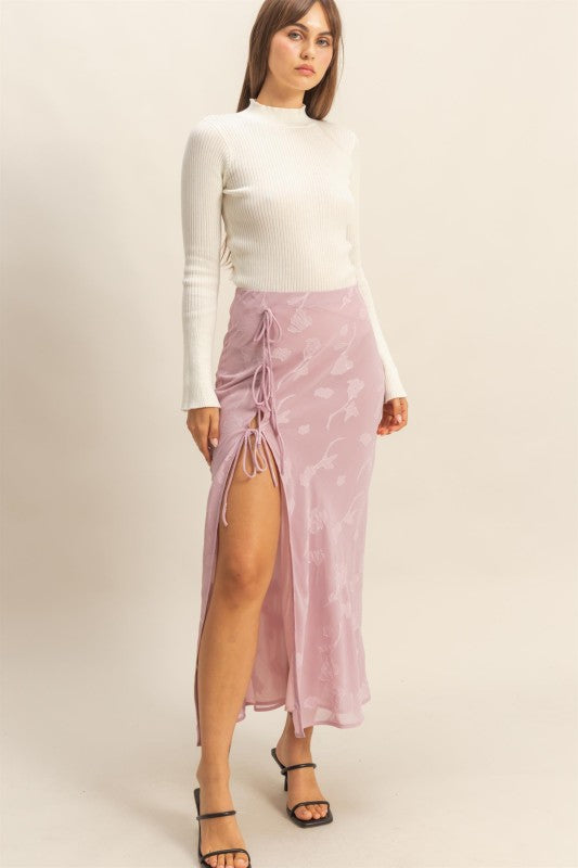 Elegant Floral Drawstring Maxi Skirt