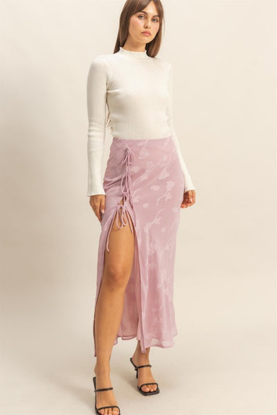 Elegant Floral Drawstring Maxi Skirt