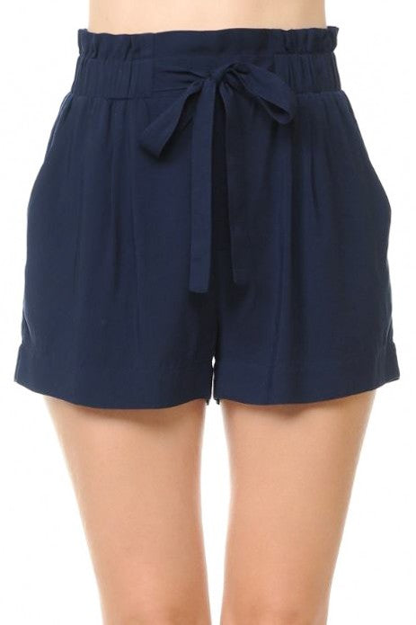 Elegant High-Waist Pull-On Shorts in Navy- LAST ONE