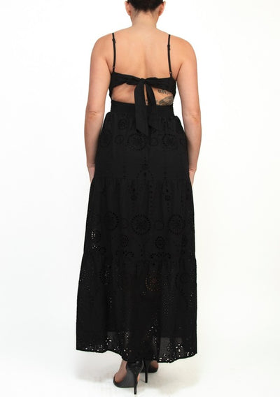 Eyelet Sweetheart Back-Tie Maxi Dress