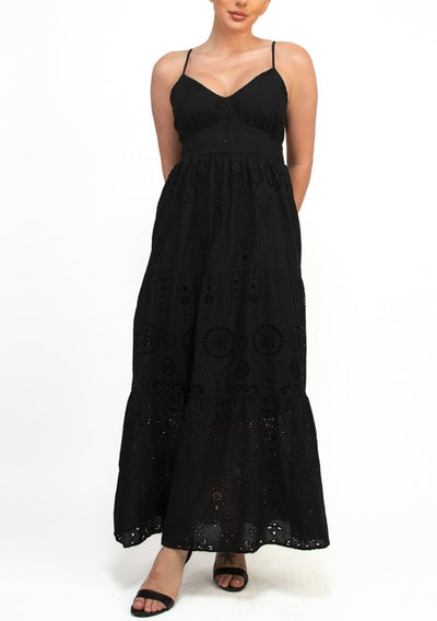 Eyelet Sweetheart Back-Tie Maxi Dress