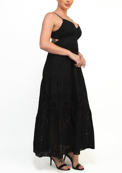 Eyelet Sweetheart Back-Tie Maxi Dress