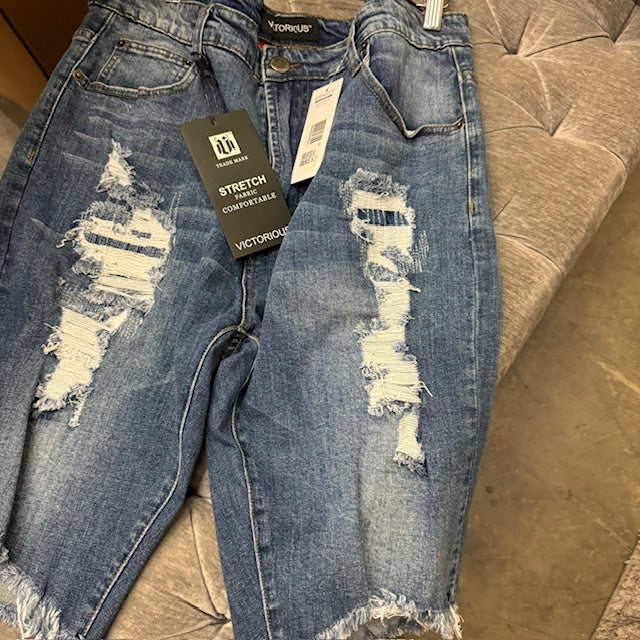 Indigo Destroyed Jean Shorts -DARK SHADE ONLY