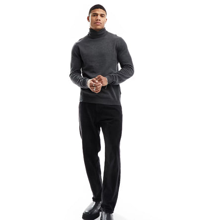 Men's Knitted Roll Neck Sweater in Dark Gray