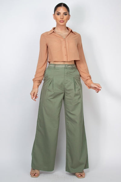 Pintuck Woven Wide Leg Pants