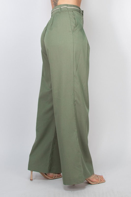 Pintuck Woven Wide Leg Pants