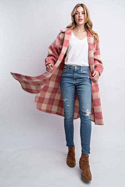 Pop of Pink Oversized Plaid Jacket