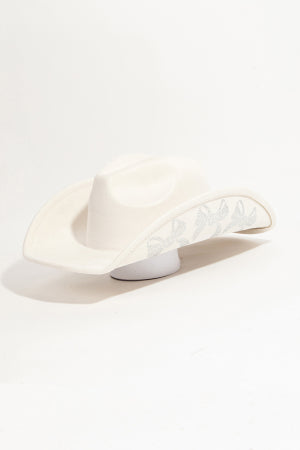 Rhinestone Ribbon Bow Embroidered Cowboy Hat