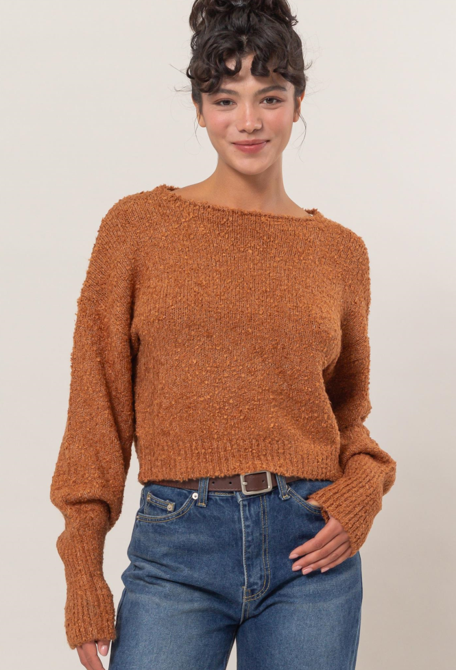 Trendy Crew Neck Long Sleeve Cropped Sweater