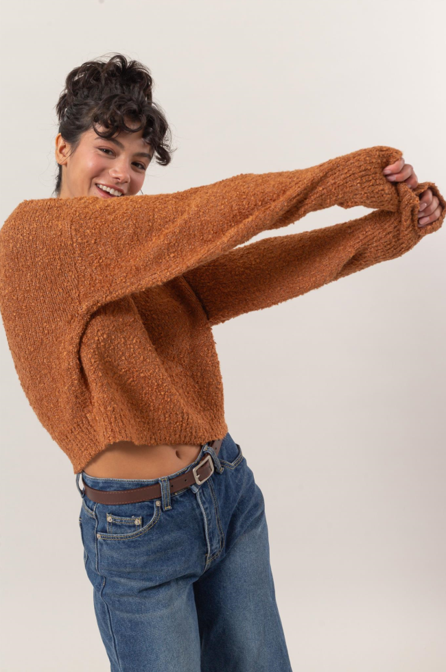 Trendy Crew Neck Long Sleeve Cropped Sweater