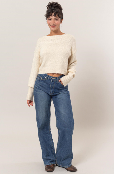 Trendy Crew Neck Long Sleeve Cropped Sweater