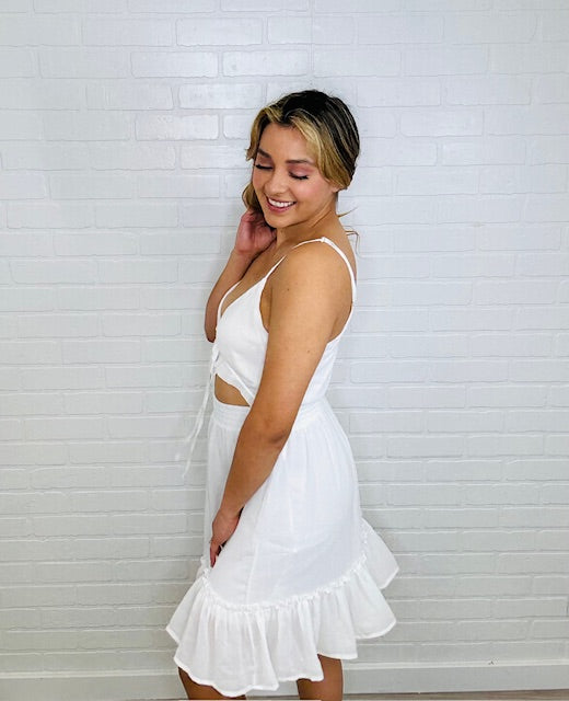 Country Festival White Tie Front Mini Dress
