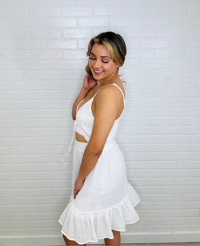 Country Festival White Tie Front Mini Dress