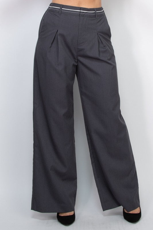 Pintuck Woven Wide Leg Pants in Grey