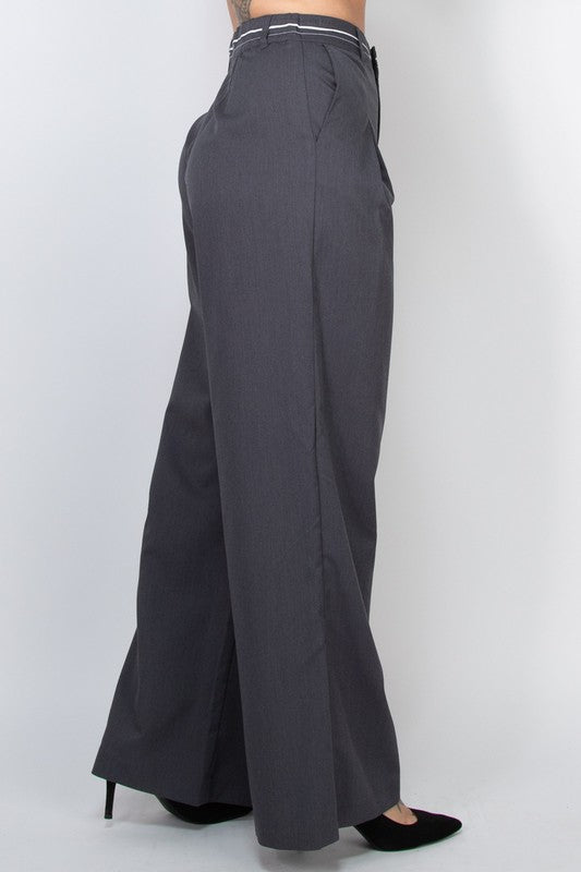 Pintuck Woven Wide Leg Pants in Grey