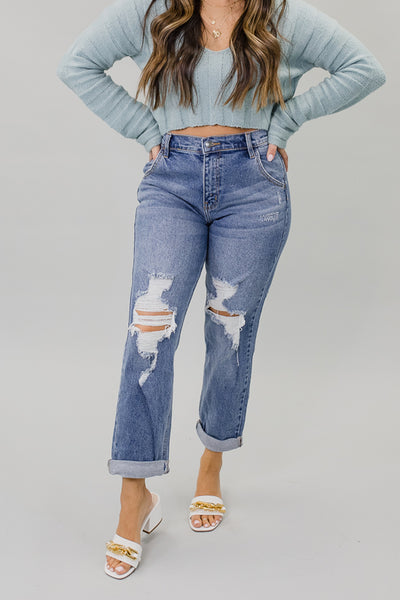 Dirty Looks High Rise Cuff Mom Jean