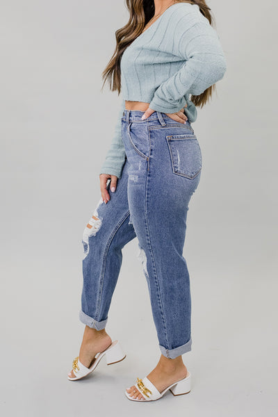 Dirty Looks High Rise Cuff Mom Jean