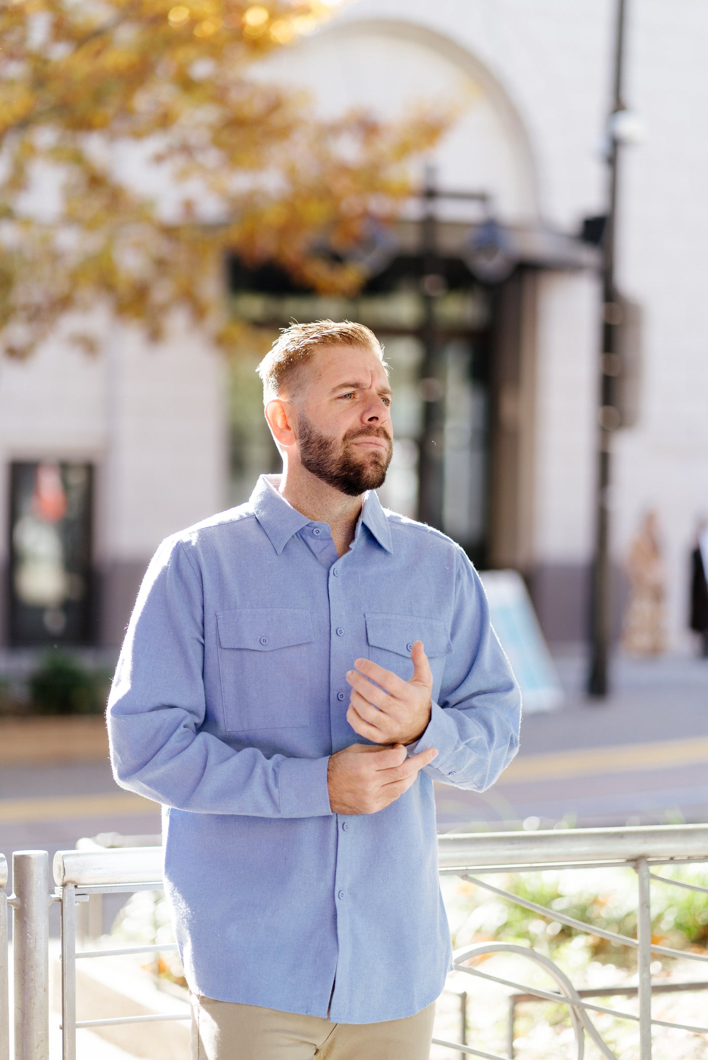 Jesse- Long Sleeve Button Down Flannel in  Light Blue