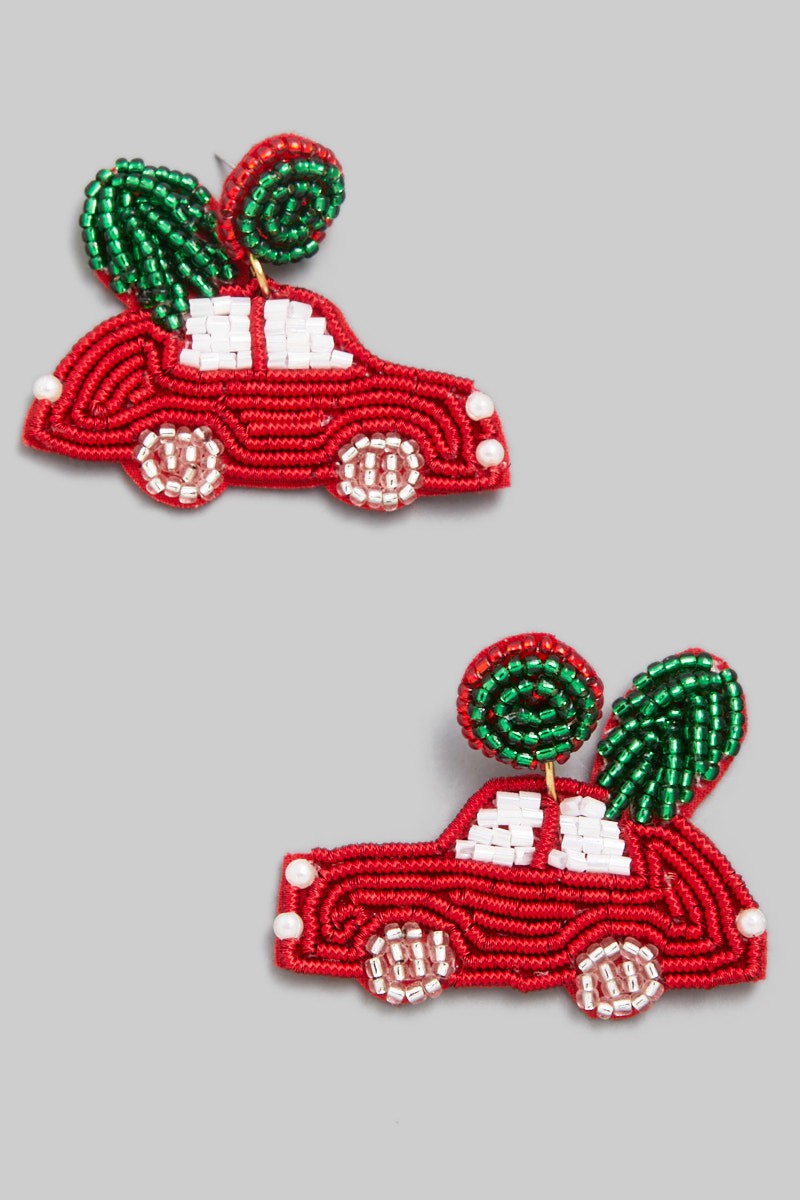 Car With Christmas Tree Beaded Earrings